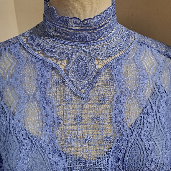 🌈FREE PEOPLE LACE PUFF SLEEVE BOHO MINI TUNIC DRESS-XS - Picture 3 of 10